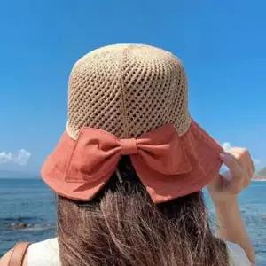 해변모자 여자 여름모자 메쉬 디자인 리본 챙모자 비치 패션