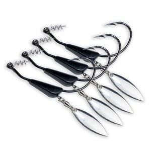 텅스텐 4 앵글러 u2013 97% 순수 블레이드 수영 훅 | 언더 스핀이 있는 베이스 낚시 담수 또는 염수용으로 설계됨 1/8온스. 1/4온스. 4팩