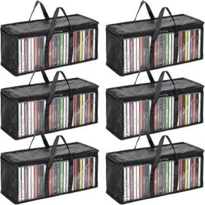손잡이가 달린 6팩 투명 DVD 보관 가방 다용도 책 정리함 케이스 CD 블루레이 영화 앨범 및 비디오 게임용