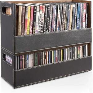 가짜 가죽 DVD 및 CD 보관함 - 블루레이 비디오 게임 케이스 VHS 테이프 디스플레이 스탠드 디스크 홀더는