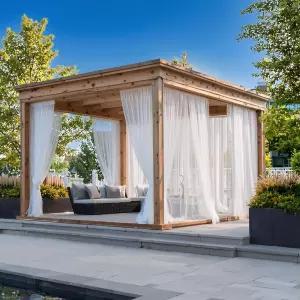 NICETOWN 2 패널 파티오 방수용 흰색 야외 모기장 메쉬 막대 포켓 에어리 넷 시어 커튼 배경에 맞게 DIY