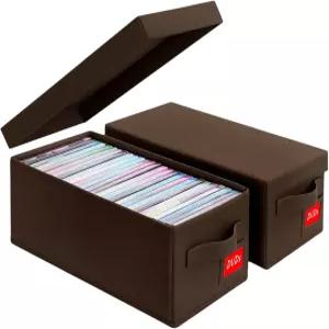 태피티넬 DVD 보관함 2팩 뚜껑이 있는 갈색 견고한 미디어 정리함 CD 비디오 게임 디스크용 스태킹 가능한