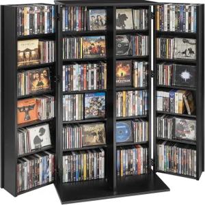 VEVOR 미디어 저장 캐비닛 6단 DVD 선반 정리함 CD 책 게임 거실용 홈 오피스 녹음실 블랙용 멀티미디어