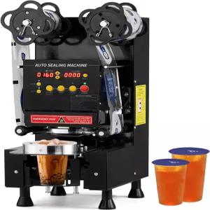 VINGLI 컵 씰링 머신 풀 오토매틱 500-600 전기 보바 88/89/90/95mm 버블 밀크티용 LCD 제어판 포함 블랙