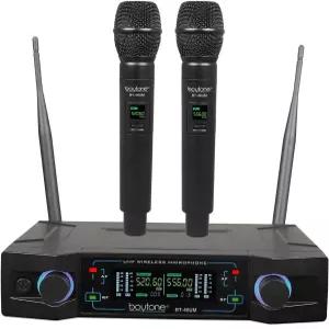 보이톤 무선 마이크 시스템 듀얼 UHF 세트 장거리 150-200피트 16시간 연속 고정 주파수 노래방 노래 교회
