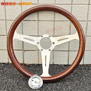 14인치 JDM 클래식 우드 스티어링 휠 유니버설 빈티지 스포츠 크롬 스포크