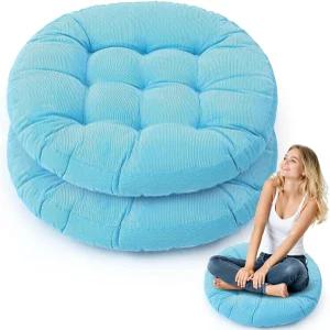 교실 성인 명상 피크닉 파티 좌석 학습 집(라운드 브라이트 블루 2개)을 위한 Jerify 바닥 베개 쿠션 대형