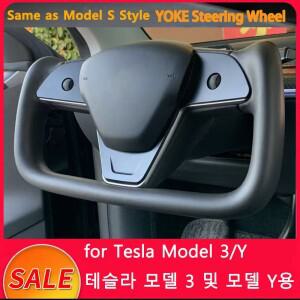 테슬라 모델 Y 3 2017-2024용 요크 핸들 히팅 스티어링 휠 모델-X 스타일 맞춤형 레이싱 가죽 커스텀