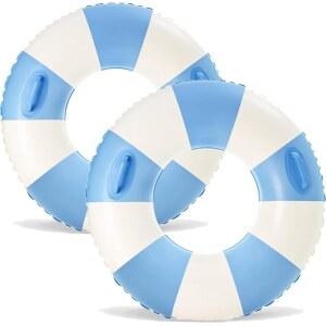 블루 스트라이프 공기 주입식 수영장 튜브 파티 2팩 링 - 호수 (스트라이프) 손잡이 투명 성인용 수영 대형 해변