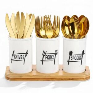 ZENFUN 나무 파티용 세라믹 있는 정리함 조리대 주방 트레이가 플랫웨어 식기 커틀러리