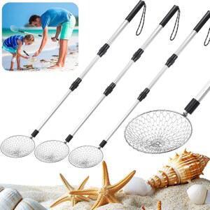 vinsot 105.2cm(41인치) 상어 이빨 체 4개, 쉘 - 세트 수집 해변 껍질 사냥용 그루밍 체질 스쿱, 손잡이가 픽업 조절 조개 가능한 삽, 모래 있는