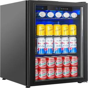 BINGERMA 언더 카운터 음료 냉장고 4.0 Cu.Ft 블루 LED 조명과 조절 가능한 온도의 유리문 주방 및