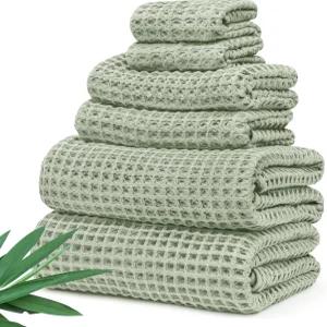 대나무 와플 타월의 울트라 소프트 비스코스 - 경량 목욕 6종 세트 컴팩트 퀵 드라이 및 보푸라기 프리