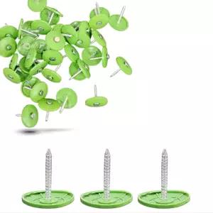 250팩 - 라임 그린 원형 플라스틱 캡 네일 1인치 루프 아연 도금 타르 종이 집 랩 고정 폼 보드 펠트 단열