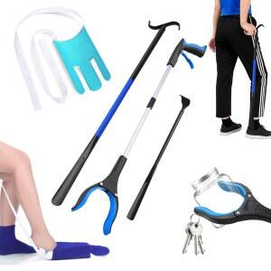 노인용 MXCOIRTP 보조 장치 굽힘 키트 없음 - 양말 도구, 360 회전 턱 및 자석이 있는 접이식 리처 그립버, 긴 신발 뿔 손잡이 드레싱 스틱 백 스크래처, 장애인용