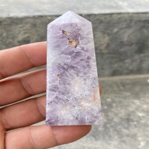 브라질 천연 핑크 자수정 벚꽃 마노 도트 크리스탈 지오데 유리 타워 지팡이 아우라 홈 데코