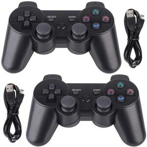 PS3 컨트롤러 2팩 무선 6축 듀얼 쇼크 게임 컨트롤러(소니호환 플레이스테이션 3용 충전 코드 포함)(검은색