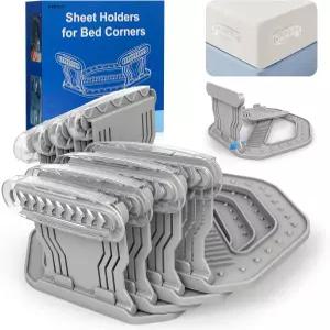 모서리용 AMOVO 침대 시트 홀더 단단히 고정 - 접이식 피팅 헤비 듀티 잠금 매트리스 장치 클립 4개 세트