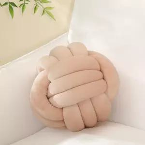 시올록 소프트 매듭 볼 베개 둥근 던지기 쿠션 홈 데코 플러시 던진 핸드메이드 원형 7.8인치 베이지