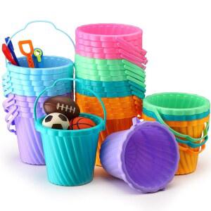 jerify 30피스 미니 플라스틱 해변 양동이 상품(파스텔 실용적인 만들기 통 모래 작은 파티 버킷 장난감 소형 및 16.3cm(6.3인치) 여름 스타일) 상자 선물