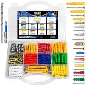 드라이월 앵커 및 나사 모음 키트 312Pcs 11 사이즈 석고 벽 비트 포함 사진 프레임 선반 거울용 벽걸이