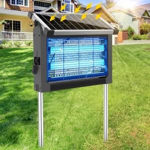 솔라 버그 재퍼 야외 태양광 패널 센서가 장착된 4500V 충전식 방수 모기 퇴치기 전기 플라이 트랩 10피트