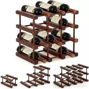 GiHaood 12병 나무 와인 랙 스태커블 4단 모듈식 내부 캐비닛 카운터 및 바 정리함을 위한 DIY 조립용 홀더