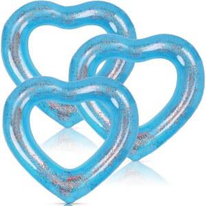 3피스 공기 주입식 하트 수영장 튜브, 39인치)) 119.1 링 x 모양 비치 워터 파티 튜브 (블루, 처녀 수영 성인용 99.1cm(47 글리터 여름 링,