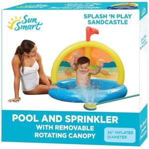 sunsmart splash 'n play 샌드캐슬 - 회전 탈착식 스프링클러, 및 주입식 어린이 공기 포함 캐노피 수영장