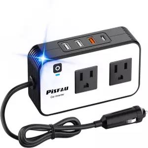 200W 자동차 파워 인버터 20W USB-C 고속 충전기 18W / 4.8A 듀얼 포함 PiSFAU DC 12V 110V AC 플러그