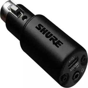 Shure MVX2U XLR-to-USB 디지털 오디오 인터페이스 헤드폰 잭 60dB 게인 무지연 모니터링 48V 팬텀 전원