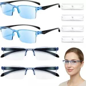 Ujukoxc 4쌍의 파란색 스마트 안경 자동 조절 초점 처방전 없는 독서 솔루션 컴퓨터 및 디지털 화면 사용