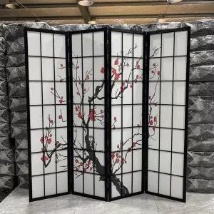 매화 병풍 고화 칸막이 돌상 화조도 빈칸 차례 고급 민화 1.78x44cm(4개) 검정