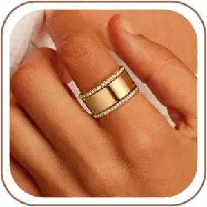 여성용 GWH 스태커블 링 - 14K 골드 도금 큐빅 지르코니아 시뮬레이션 다이아몬드 오우라 스택 사이즈 6-10