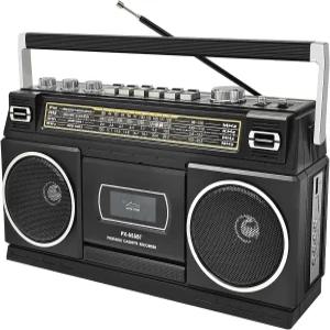 블루투스 AM/FM/SW 라디오 및 USB에 녹음 가능한 카세트 플레이어 붐박스 24W 스테레오 사운드 4가지 전원