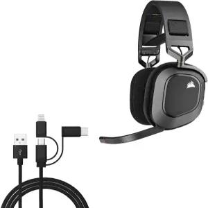 커세어 HS80 RGB 무선과 호환되는 박스웨이브 케이블 - 올차지 3-in-1 제트 블랙