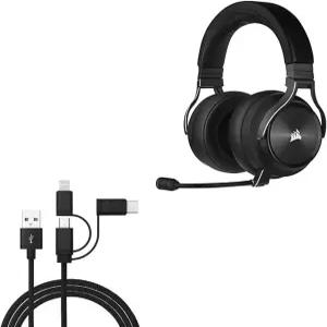 Corsair Virtuoso RGB 무선 XT와 호환되는 BoxWave 케이블 - AllCharge 3-in-1 Jet Black