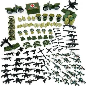 왕카우 168개 군용 무기 포 팩 육군 미니피규어 블록 장난감 액세서리 병사용 헬멧 병사 장비 방패 세트