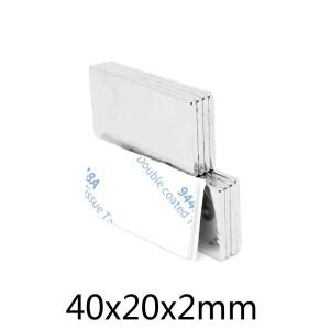 40x20x2mm 얇은 블록 강력한 자석 40202 사각 테이프 포함 냉장고 DIY 과학용
