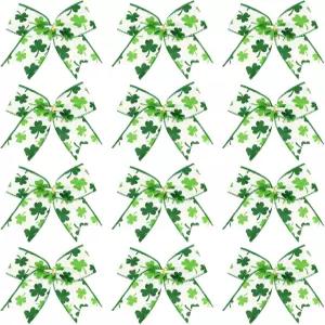 크레이플럭스 세인트 패트릭의 날 인사말 장식 화환용 그린 샴록 리본 12개 트리 현관문용