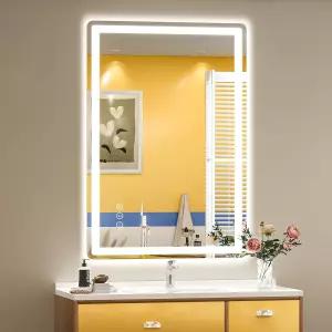 조명이 22인치 x 30인치인 SMIROR LED 욕실 거울 벽 전면 및 백라이트용 둥근 직사각형 배니티 3가지 색상