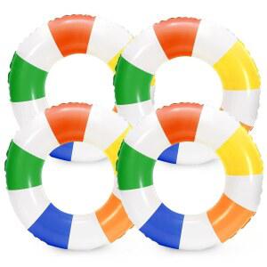 여름 수영 해변 파티를 위한 Whaline 4Pcs 풍선 수영 플로트 장난감 스트라이프 수영 링 재미있는 프린트 풀 라운지 튜브