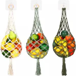 주방 보호 코튼 로프 벽 손으로 짠 야채 보관용 시에라 3팩 매달기 과일 바구니 3개 농가 장식용 강한 후크