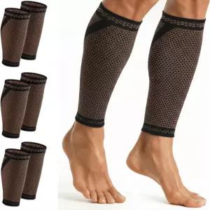 Funnysoft 4쌍 남성용 구리 종아리 압박 슬리브 무릎 보호대 용 지지대 달리기용 검은 다리 양말