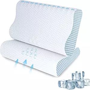 쿨링 베개 퀸 사이즈 세트 2개 수면용 메모리 폼 침대 목과 어깨 를 위한 인체공학적 경추 커버 블루