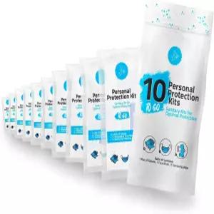 플라스틱 장갑 손 세정 물티슈 일회용 마스크가 포함된 올인원 개인 보호 키트 - 10팩