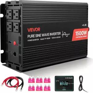 VEVOR 1500W 파워 인버터 12V DC에서 120V AC 퓨어 사인파 리모컨이 있는 자동차 충전기 컨버터 USB 및