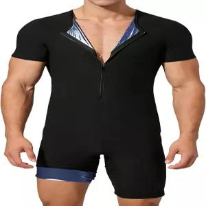 GENEMEN 남성 사우나 수트 쉐이프웨어 바디수트 러닝 운동 지퍼 스웨트 셔츠 헬스장 피트니스 레오타드