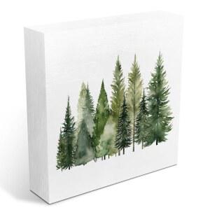 나무 장식 소박한 상자 간판, 가정 빈티지 수채화 욕실 트리 사무실 블록 계층형 명판 크리스마스 농가 장식용 홀리데이 테이블 선반 장식, 책상 트레이 주방