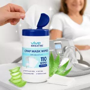 바이브 CPAP 마스크 물티슈 110 카운트 - 무향 알코올 프리 보풀 BiPAP 소독 여행 용품 클리너 풀 페이스